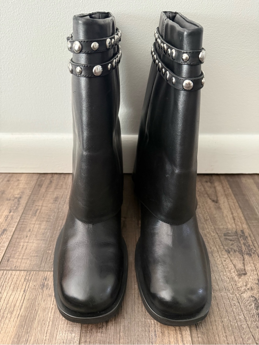 Free People Scorpio Black Studded Fold Over Combat Moto Boots - Picture 2 of 9